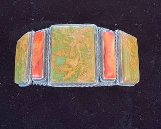 Vintage Harry Morgan (Dine) sterling, turquoise and spiny oyster cuff bracelet
