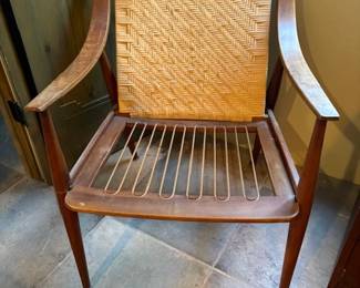 Fabulous pair of Peter Hvidt and Orla Molgaard Nielsen MCM teak and cane lounge chairs