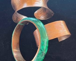 John S. Brana vintage copper, copper and malachite bracelets