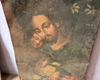 Mexican retablo, Saint Joseph with Christ child, 19th C