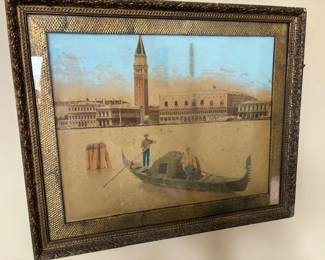 Hand colored photo of Venice, ca 1920, in period frame