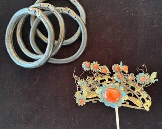 Vintage Chinese bangles and antique Chinese hairpin