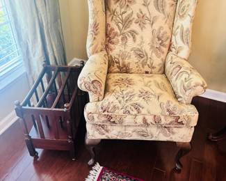 Foral Uphostered Arm Chair, Magazine Rack