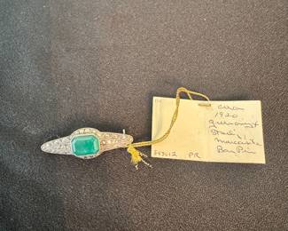 1920's Sterling Brooch, Green Onyx