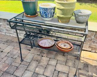 Metal Outdoor Potting Table, Pots