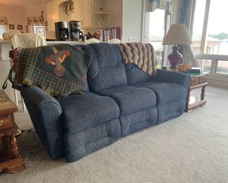 Blue electric reclining sofa 