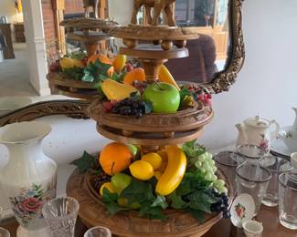 hand carved wooden fruit display