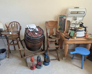Large Antique Butter Churn, Rocking Chair/High Chair
