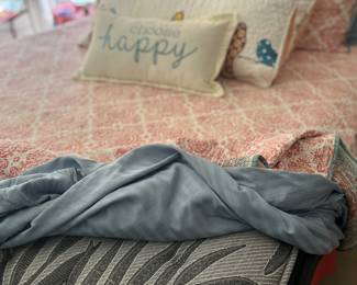 Queen bed with like new mattress and iron frame