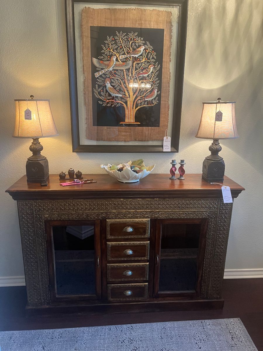 Beautiful cabinet with metal trim