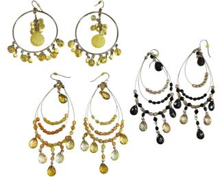 3 Pairs Beaded Drop Earrings