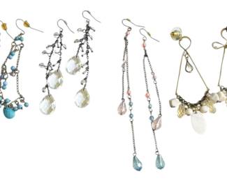Four Pairs Silver Tone Dangle Earrings