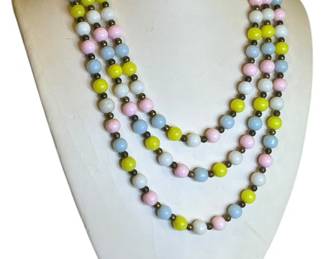 1950s Pastel Beaded 3Strand Necklace