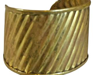 Gold Tone Wide Ribbed Cuff Bracelet