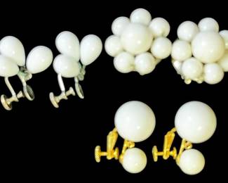 White Bead Clip Screw On Earrings