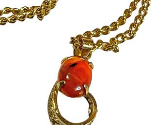 Gold Tone Necklace w Red Pendant