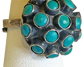 Sterling Turquoise Cluster Ring Mexico