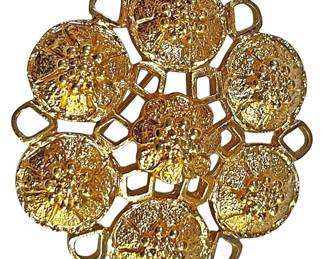 70s Etruscan Gold Tone Flower Brooch