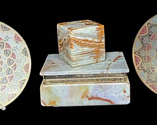 Metal Footed Trinket Dishes and Stone Box