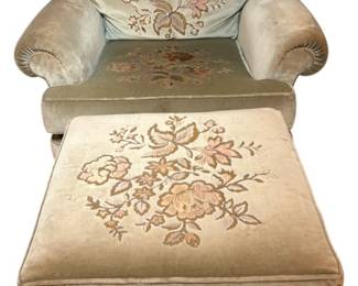 Green Floral Velour Chair Ottoman