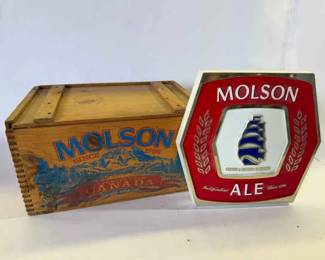 Vintage Molson Beer Crate and Bar Sign