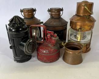 Vintage Nautical Lantern Industrial Lot Copper Ship Lights, Oil Can, Signal Lamp More
