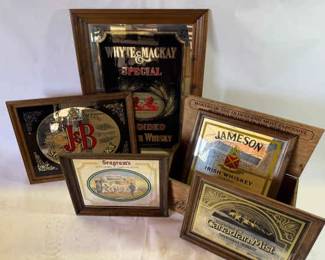 Vintage Framed Whiskey Mirror Sign Collection JB, Jameson, Seagrams, Whyte Mackay, Canadian Mi