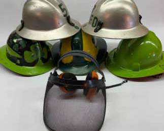 5 Vintage Fire Safety Hard Hats Mesh Face Shield FD Themed Colorful