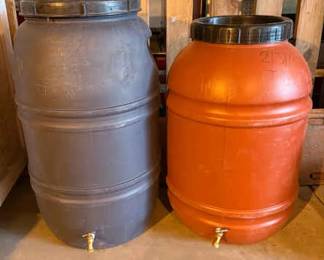 Pair of 55Gallon Plastic Storage Barrels with Brass Spigots