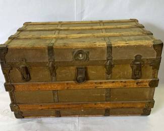 Antique Henry Likly Co. Steamer Trunk Rochester NY 32 Wood Canvas Chest