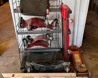 Automotive Shop Equipment Lot Dollies, Creeper, Hydraulic Jack, and More