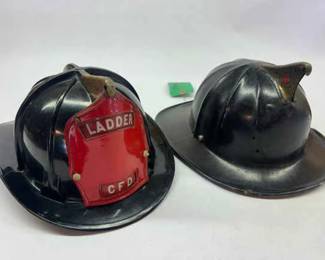 005 Pair Of Vintage Black Fire Helmets