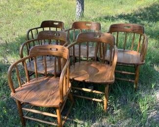 Set of 6 Vintage Oak Bankers Chairs Solid Wood, BowBack, Classic Style