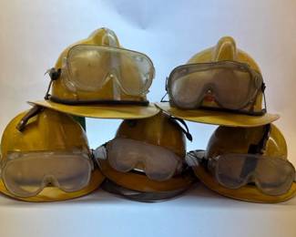 Lot of 5 Vintage Firefighter Hard Hats with Goggles