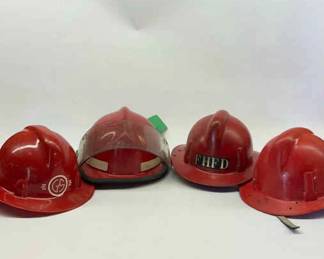 Vintage Red Fire Helmets Set Of 4