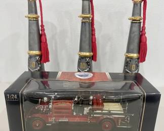 3 Lionstone Decanters 1925 AhrensFox Diecast Metal Fire Engine Model, 24k Gold Plated Coin