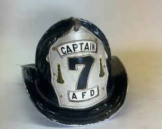 Vintage Black Fire Helmet With Captain 7 AFD Shield