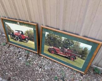 Pair of Framed Vintage Fire Engine Prints