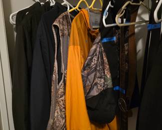 Hunting jackets, vests, belts and bags.