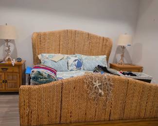 Beautiful woven seagrass and wood king size bed $800