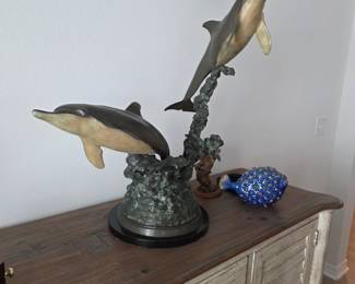 Bronze.  Dolphins. "Splash" signed 
