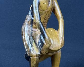 African Tribal Carved Wood Drummer Statue