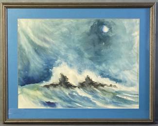 Vintage Seascape Original Watercolor Painting