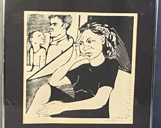 Vintage Woodblock Linocut Signed