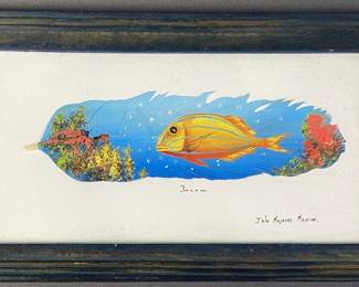 Fish Oil Painting on Feather Signed