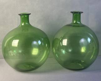 Large Hand Blown Green Glass Vases