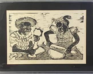Vintage African American Woodblock Art Signed