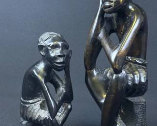 African Tribal Carved Wood Statues Pair