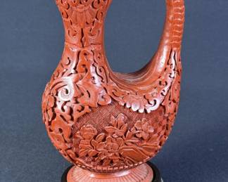 Carved Asian Cinnabar Pitcher Vase