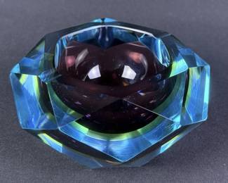 Mid Century Murano Faceted Glass Ashtray